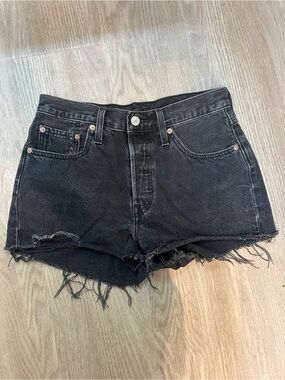 Levi's 501 Black Frayed Hem Denim Shorts